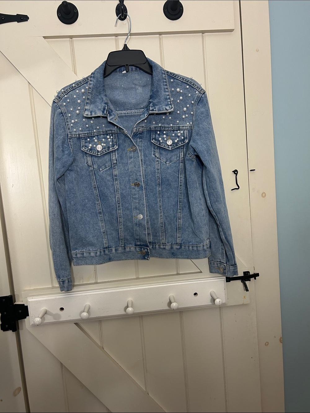 Women’s Light Blue Denim Jacket with Pearl Studs - Bride, size S